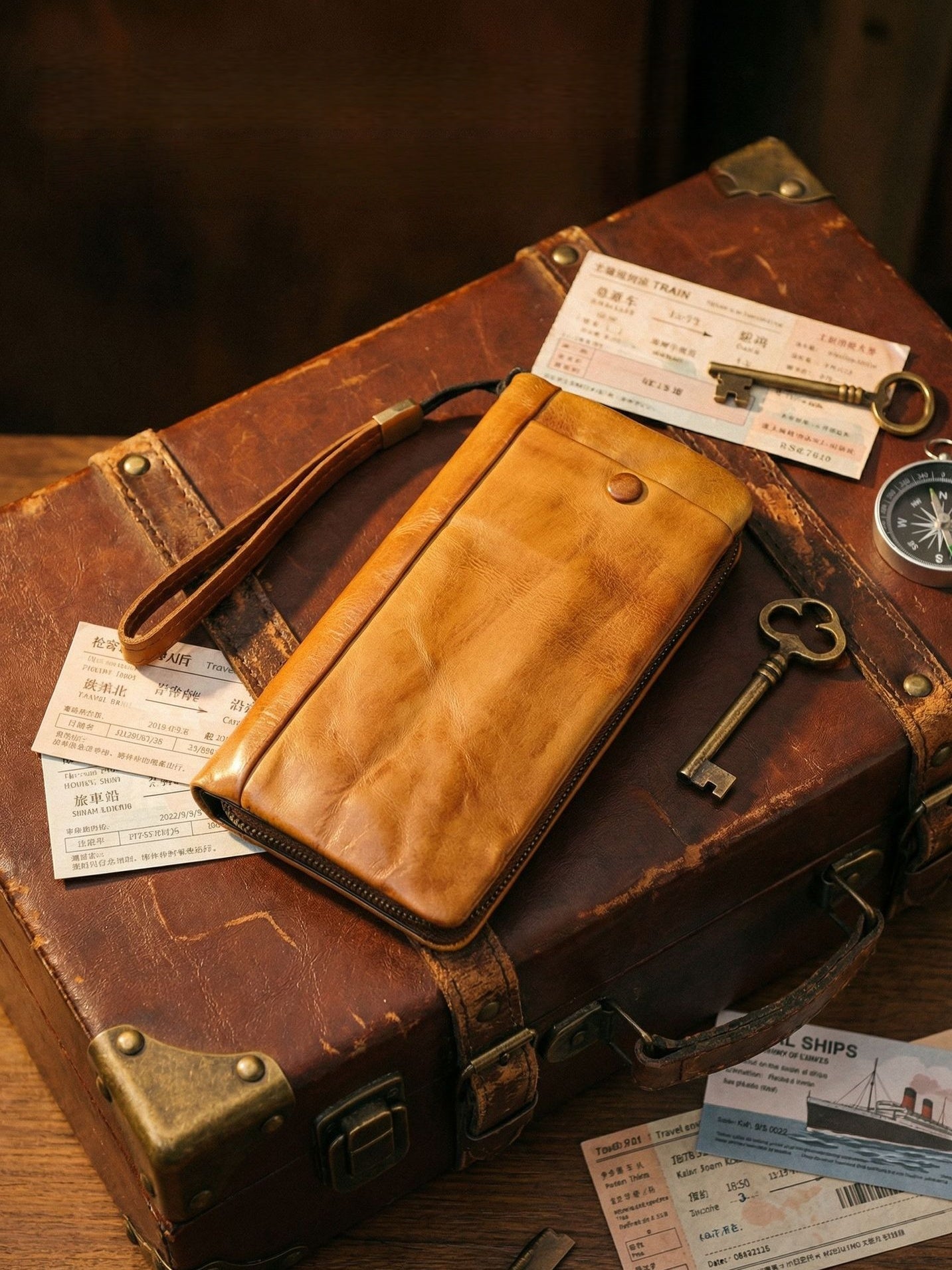 Men's Vintage Genuine Leather Wallet - Handmade Large Capacity Cowhide Money Clip