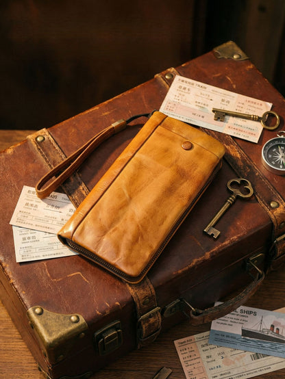 Men's Vintage Genuine Leather Wallet - Handmade Large Capacity Cowhide Money Clip