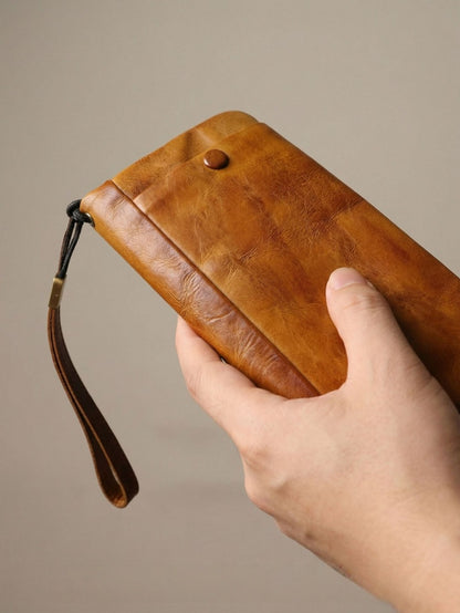 Men's Vintage Genuine Leather Wallet - Handmade Large Capacity Cowhide Money Clip