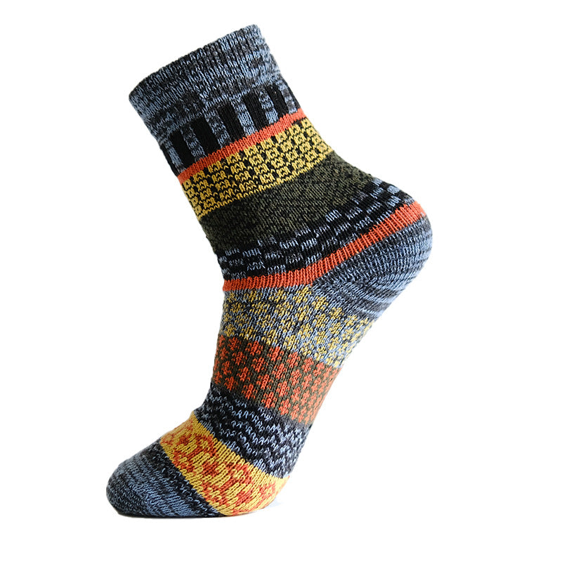 Winter colorful mid-calf socks thickened pure cotton stockings retro men's ethnic style boot socks（5 Pairs 5 color)