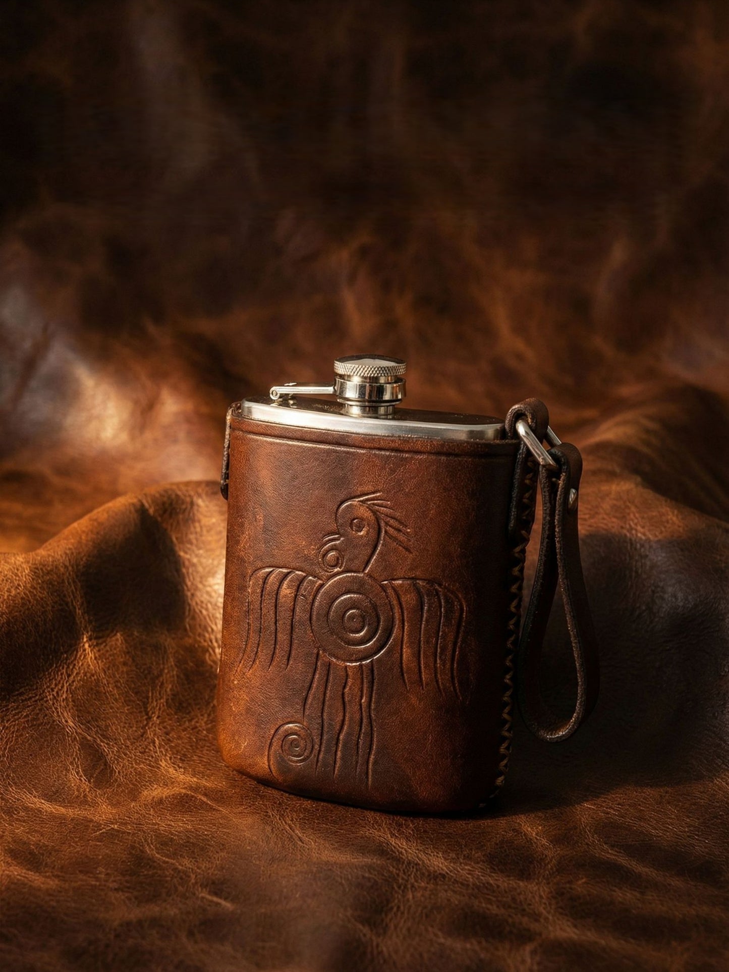 Retro Handmade Leather Portable Outdoor Travel Liquor Bottle 304 Stainless Steel