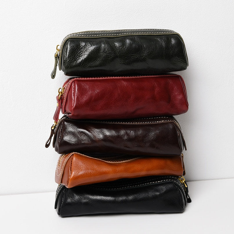 Retro Handmade Leather Zipper Storage Bag