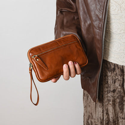 Retro Leather Distressed Top-Grain Cowhide Clutch Bag