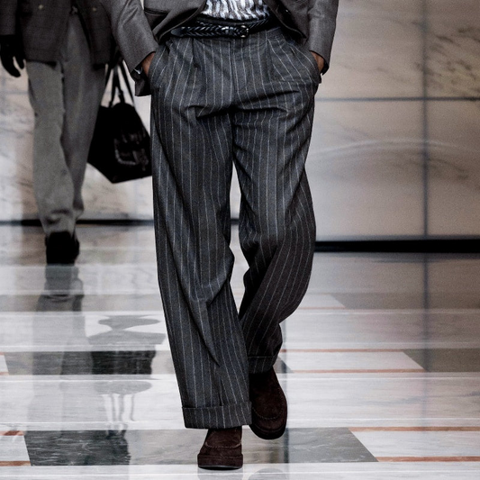 Large Size Retro Casual Wool Striped Pants