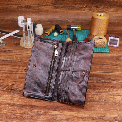 Men's Vintage Genuine Leather Wallet - Handmade Large Capacity Cowhide Money Clip