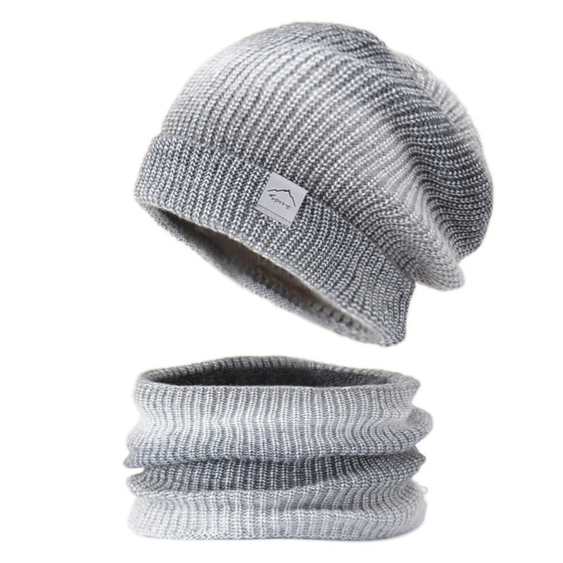 Gradient Color Thickened Knit Cap Two-piece Set