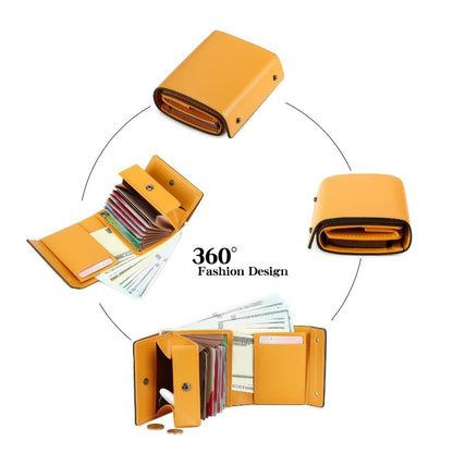 A Minimalist Tri-Fold Wallet in Black, Featuring a Business Style, Ultra-Thin Foldable Design, Secure Card Slots, And a Snap Closure