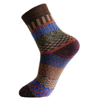 Winter colorful mid-calf socks thickened pure cotton stockings retro men's ethnic style boot socks（5 Pairs 5 color)