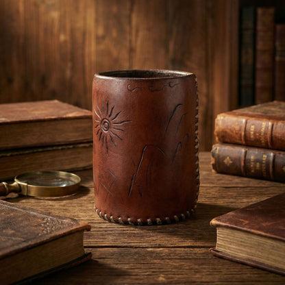 Retro Hand-stitched Vegetable-tanned Leather Pen Holder