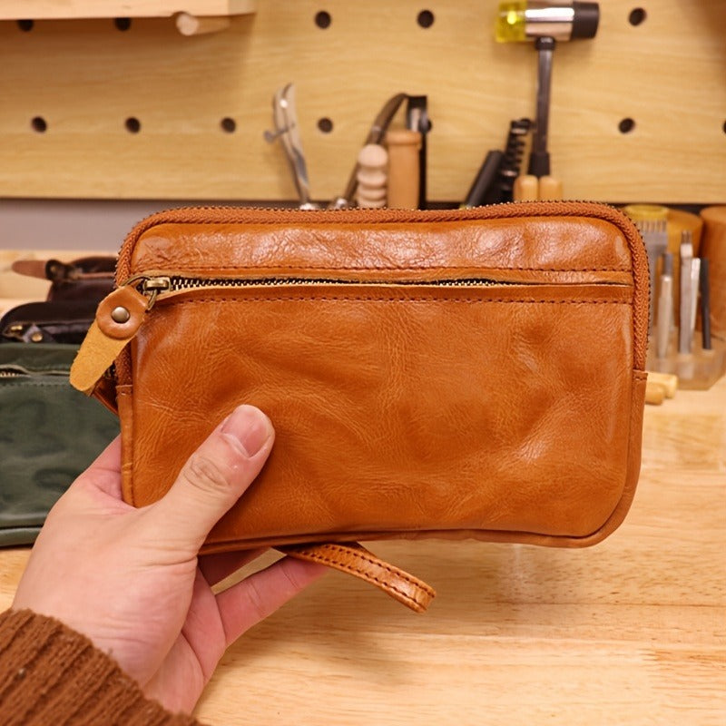 Retro Leather Distressed Top-Grain Cowhide Clutch Bag