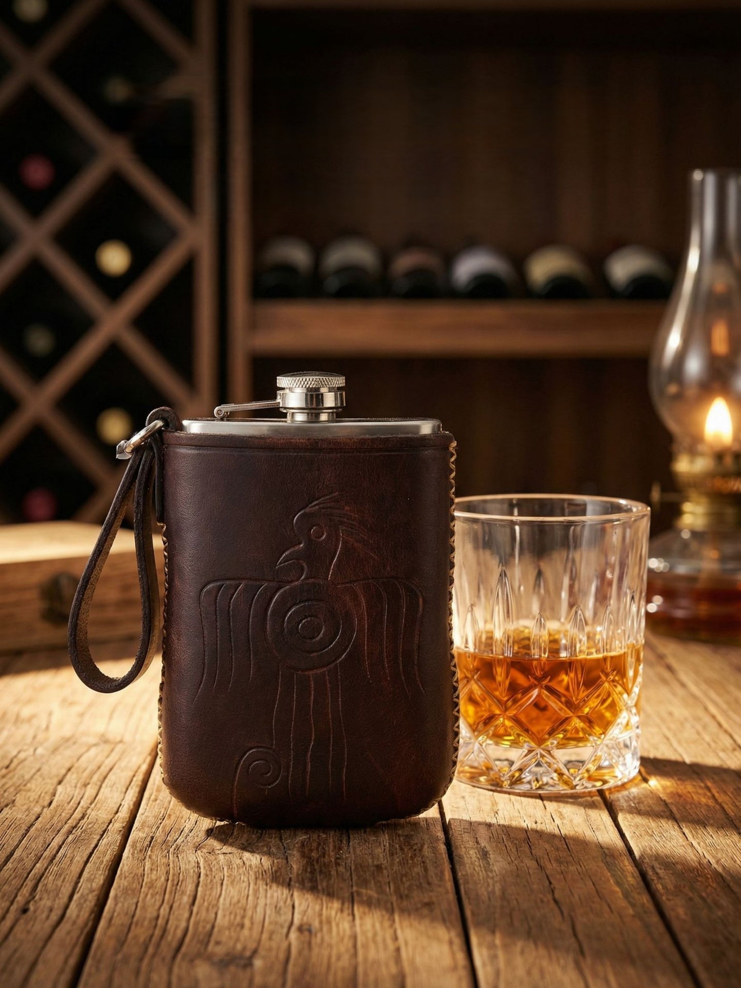 Retro Handmade Leather Portable Outdoor Travel Liquor Bottle 304 Stainless Steel