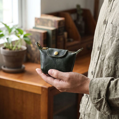 Retro Handmade Leather Zipper Coin Wallet