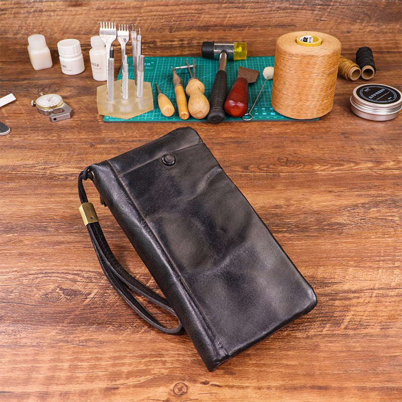 Men's Vintage Genuine Leather Wallet - Handmade Large Capacity Cowhide Money Clip