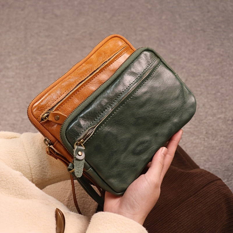 Retro Leather Distressed Top-Grain Cowhide Clutch Bag