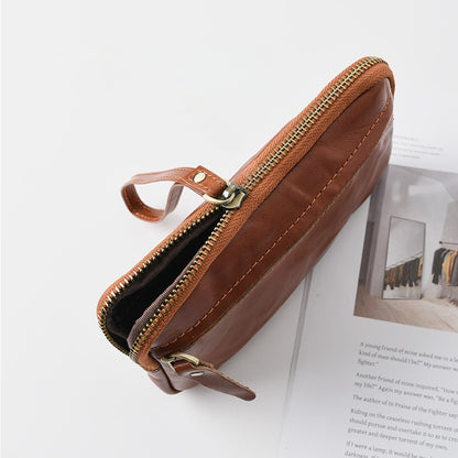 Retro Leather Distressed Top-Grain Cowhide Clutch Bag