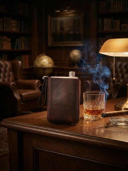 Retro Handmade Leather Portable Outdoor Travel Liquor Bottle 304 Stainless Steel