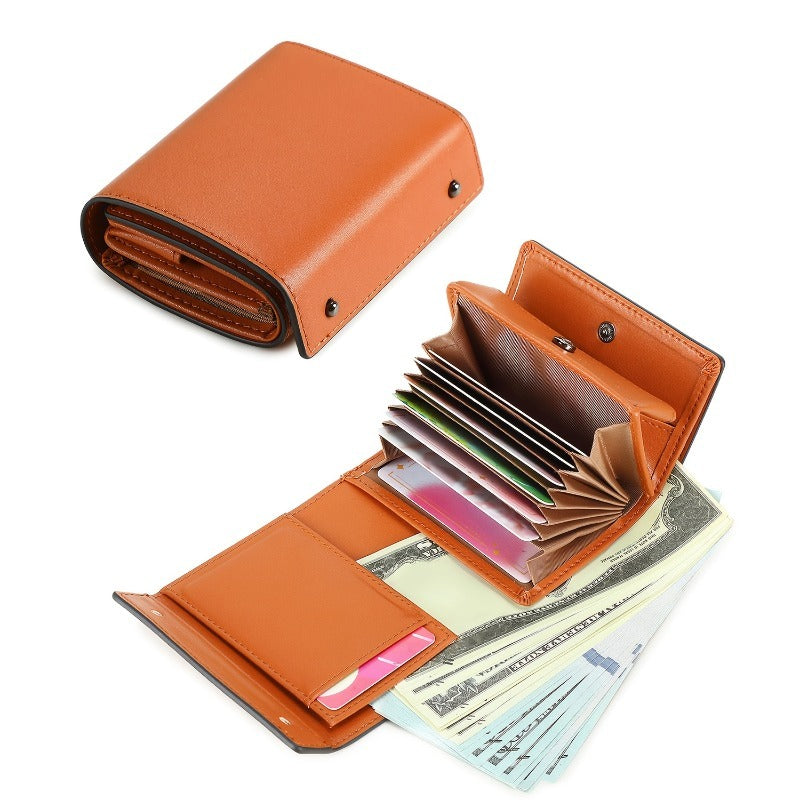 A Minimalist Tri-Fold Wallet in Black, Featuring a Business Style, Ultra-Thin Foldable Design, Secure Card Slots, And a Snap Closure