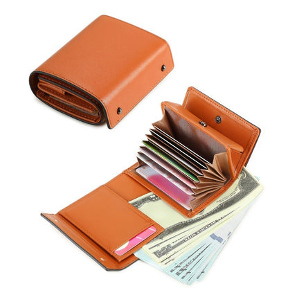 A Minimalist Tri-Fold Wallet in Black, Featuring a Business Style, Ultra-Thin Foldable Design, Secure Card Slots, And a Snap Closure