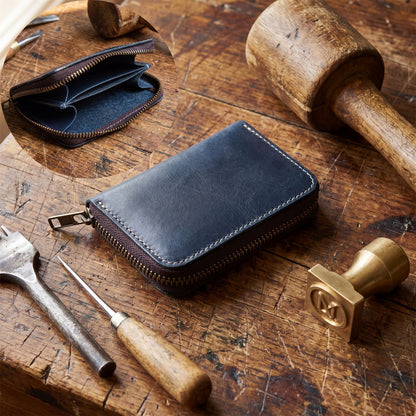 Retro Handmade Leather Zipper Wallet Card Holder