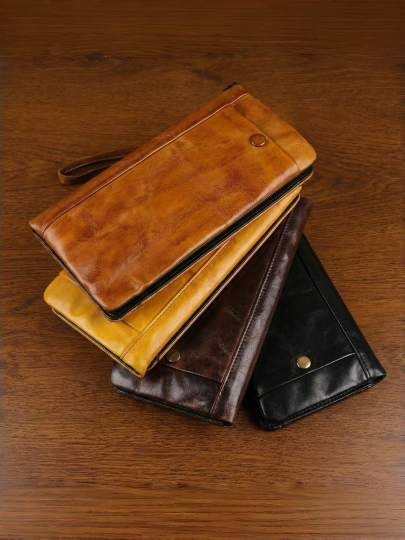 Men's Vintage Genuine Leather Wallet - Handmade Large Capacity Cowhide Money Clip
