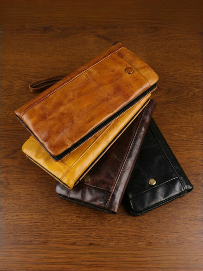 Men's Vintage Genuine Leather Wallet - Handmade Large Capacity Cowhide Money Clip