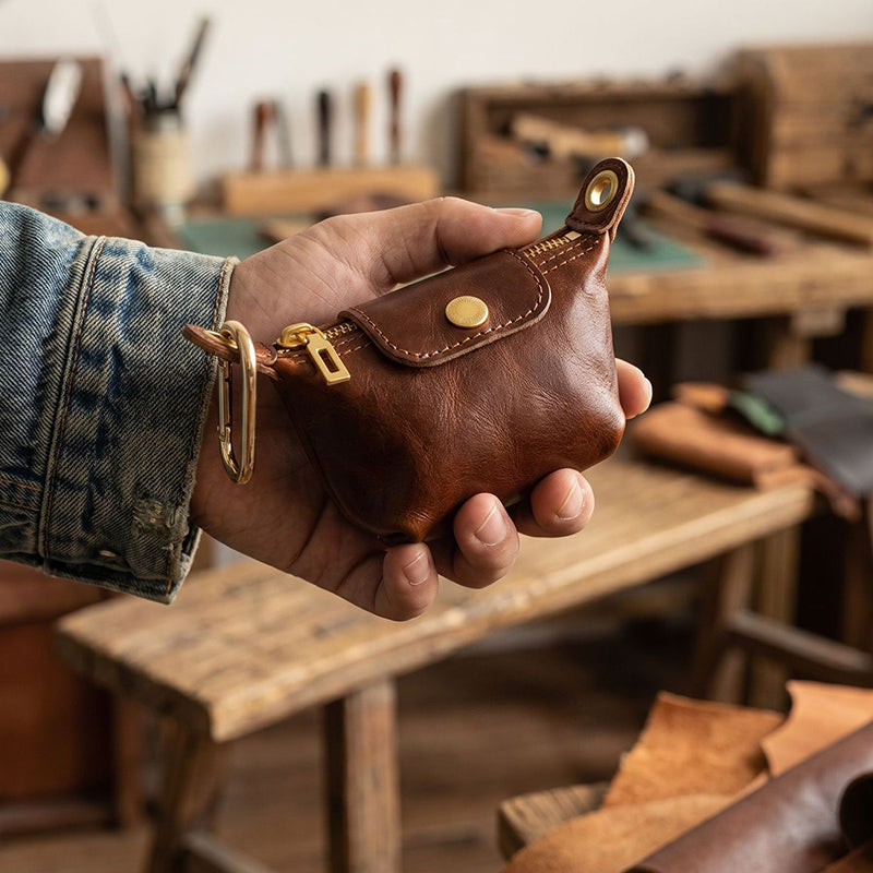 Retro Handmade Leather Zipper Coin Wallet