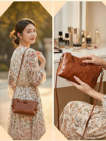 Retro Handmade Leather Small Crossbody Bag Portable Compact Organizer
