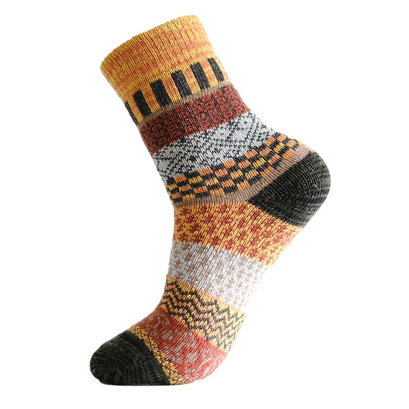 Winter colorful mid-calf socks thickened pure cotton stockings retro men's ethnic style boot socks（5 Pairs 5 color)