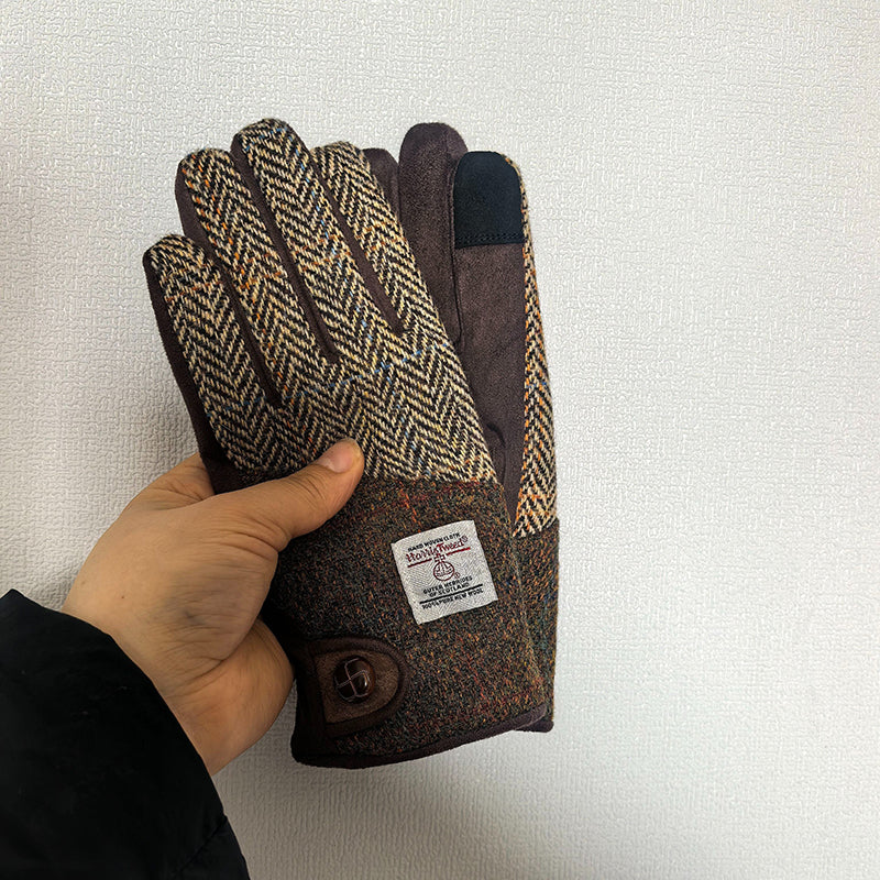 Retro Wool Touchscreen Tweed Plaid Gloves