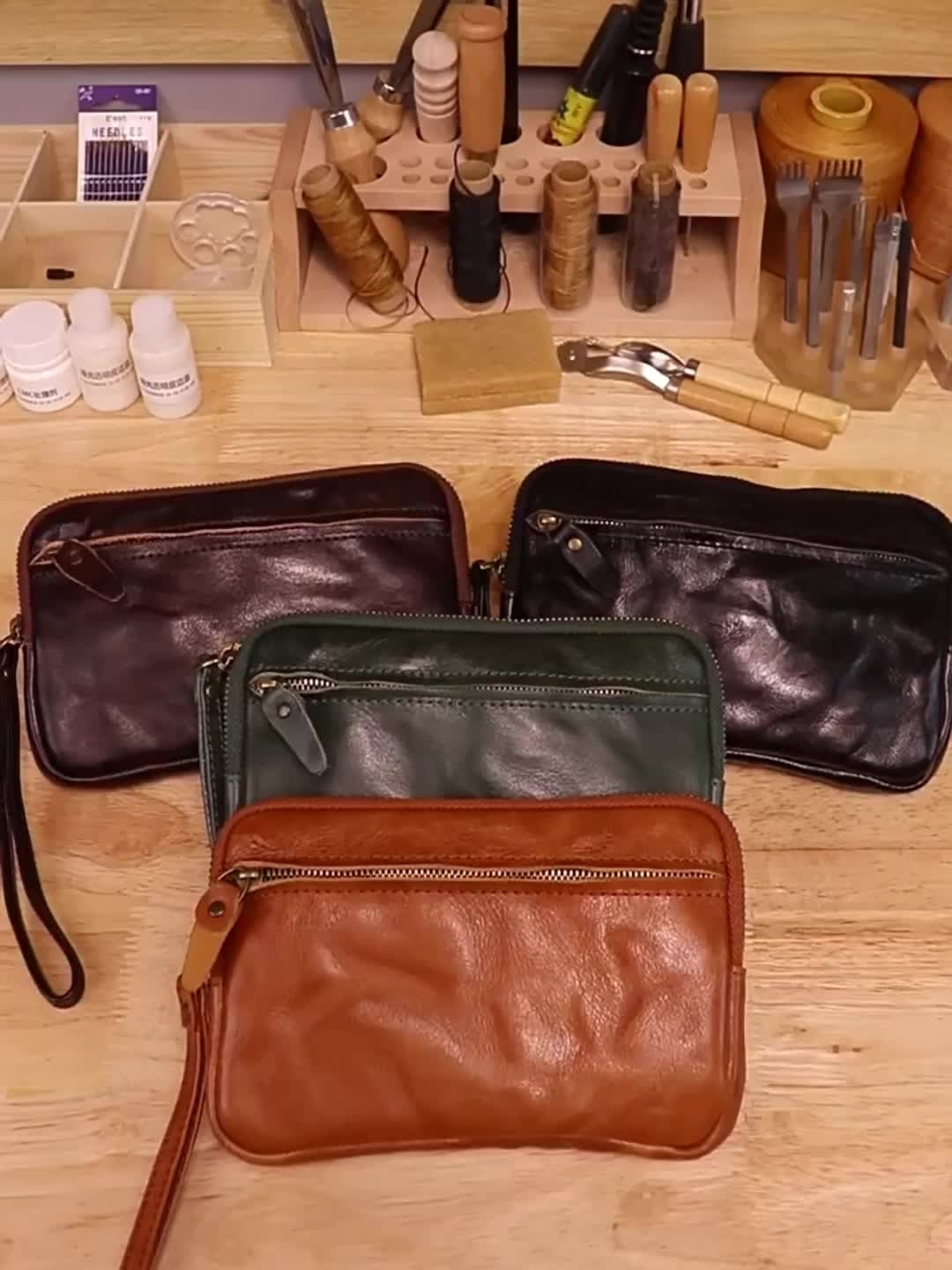 Retro Leather Distressed Top-Grain Cowhide Clutch Bag