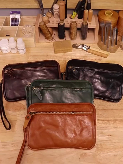 Retro Leather Distressed Top-Grain Cowhide Clutch Bag