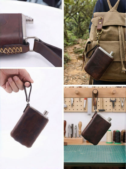 Retro Handmade Leather Portable Outdoor Travel Liquor Bottle 304 Stainless Steel