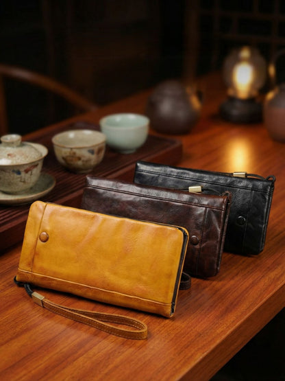 Men's Vintage Genuine Leather Wallet - Handmade Large Capacity Cowhide Money Clip