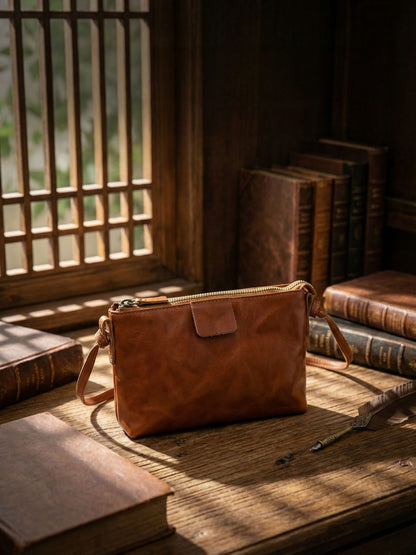 Retro Handmade Leather Small Crossbody Bag Portable Compact Organizer