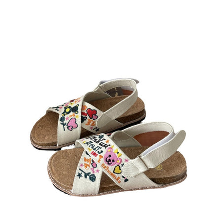 Retro Embroidered Sandals Summer Cork Soles Flat Shoe