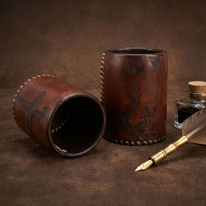 Retro Hand-stitched Vegetable-tanned Leather Pen Holder
