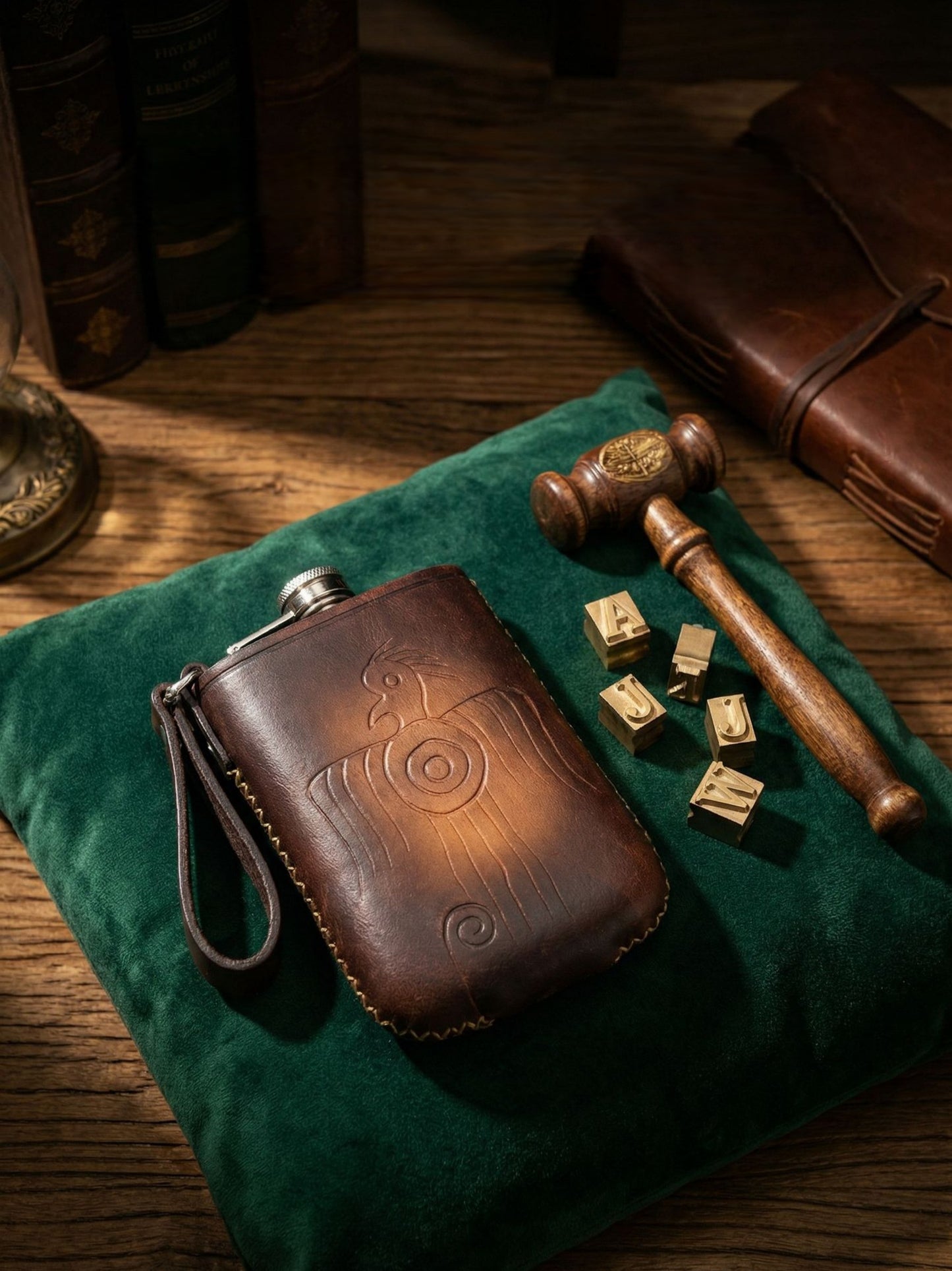 Retro Handmade Leather Portable Outdoor Travel Liquor Bottle 304 Stainless Steel