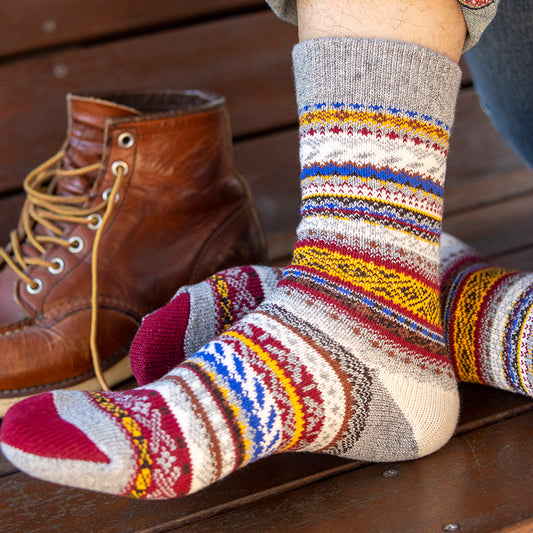 3 Pairs Winter colorful mid-calf socks thickened ethnic style boot socks