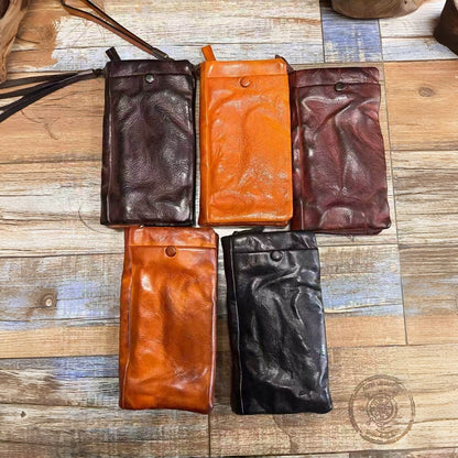 Men's Vintage Genuine Leather Wallet - Handmade Large Capacity Cowhide Money Clip