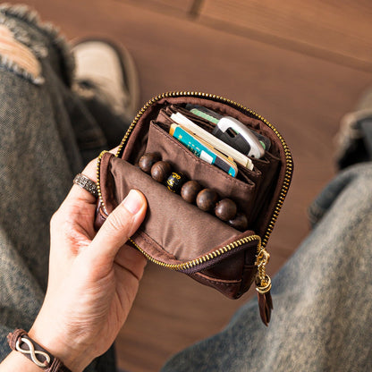 Retro Handmade Leather Zipper Card Wallets
