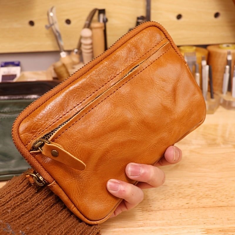 Retro Leather Distressed Top-Grain Cowhide Clutch Bag
