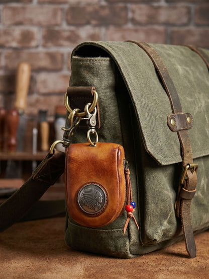 Top-grain Leather Vintage Key Pouches with Pom Pom Tassels