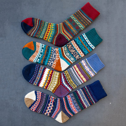 Winter colorful mid-calf socks thickened ethnic style boot socks