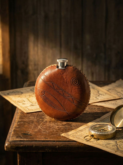Retro Handmade Leather Portable Outdoor Travel Liquor Bottle 304 Stainless Steel