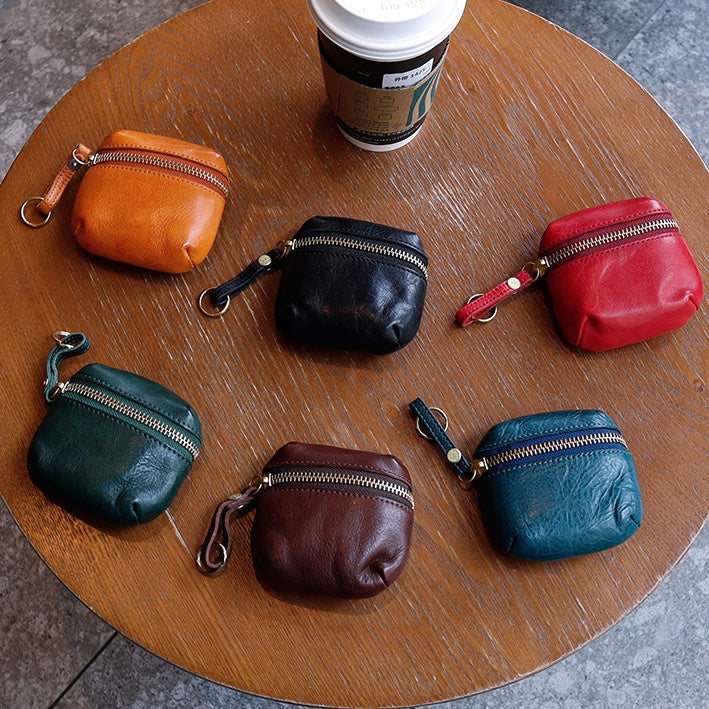 Retro Handmade Leather Coin Wallet Earphone Bag