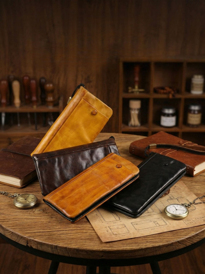Men's Vintage Genuine Leather Wallet - Handmade Large Capacity Cowhide Money Clip