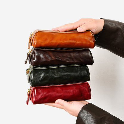 Retro Handmade Leather Zipper Storage Bag