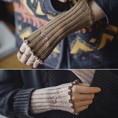 Retro Thick Wool Gloves Warm Long Arm Knitted Sleeves