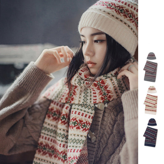 Retro Couple Warm Soft Knitted Hat and Scarf