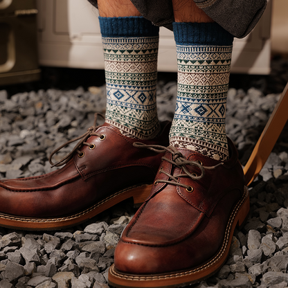 Winter colorful mid-calf socks thickened pure cotton stockings retro men's ethnic style boot socks（5 Pairs 5 color)